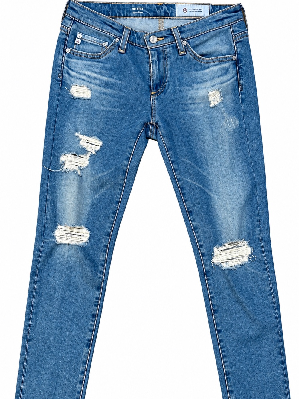 AG Adriano Goldschmied The Stilt Jeans 24R Distressed Cigarette Leg Blue USA